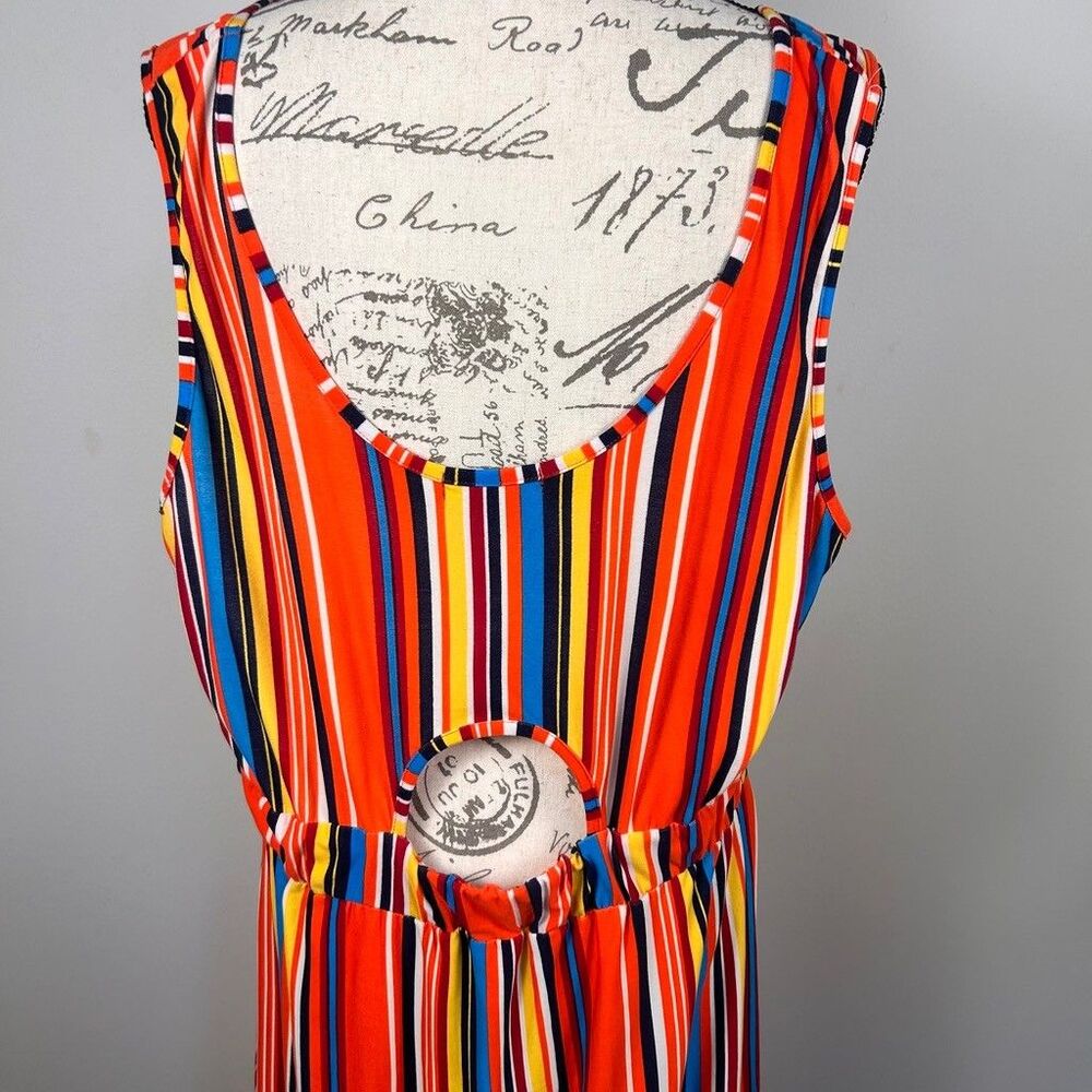 Rouge Collection Maxi Dress Womens 2X Multicolor Stripe Cut Out Sides Back Knit - Picture 8 of 12